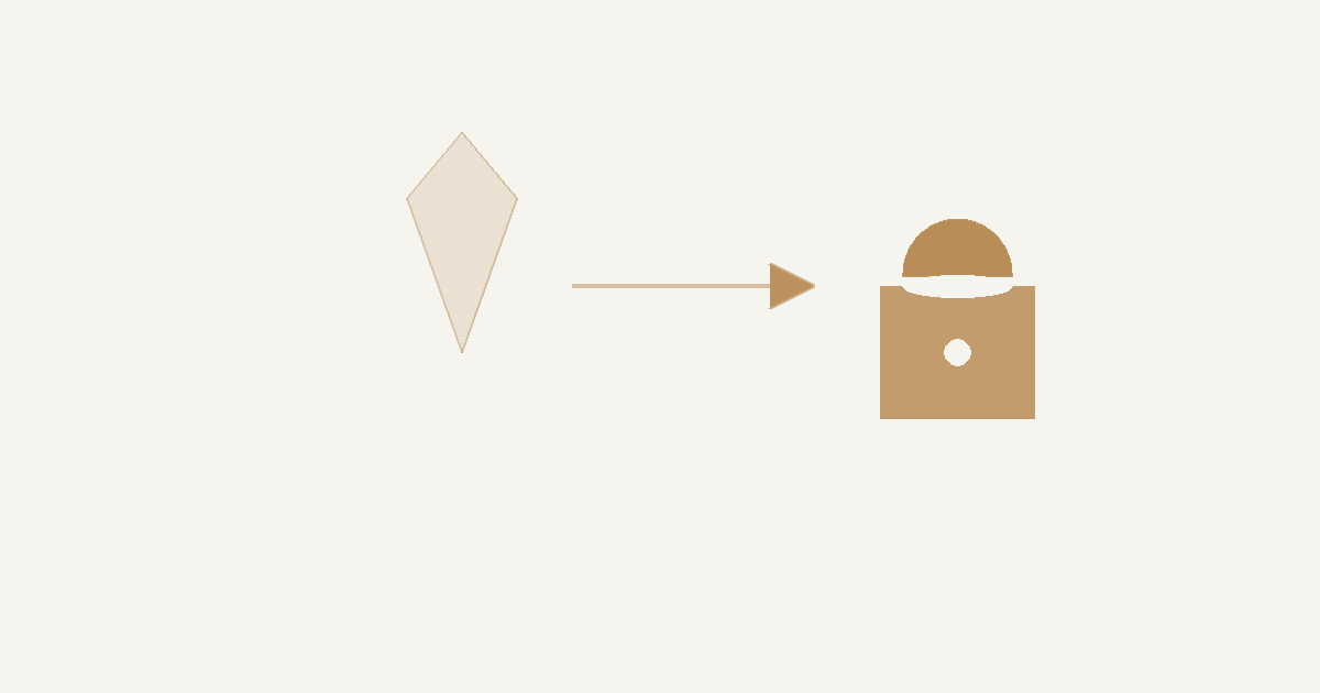 Abstract illustration in sand tones showing a fading gem shape transitioning into a locked gate