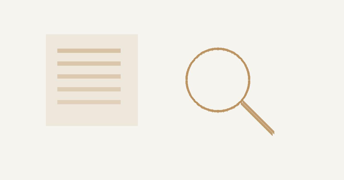 Abstract illustration in sand tones showing a magnifying glass examining a document